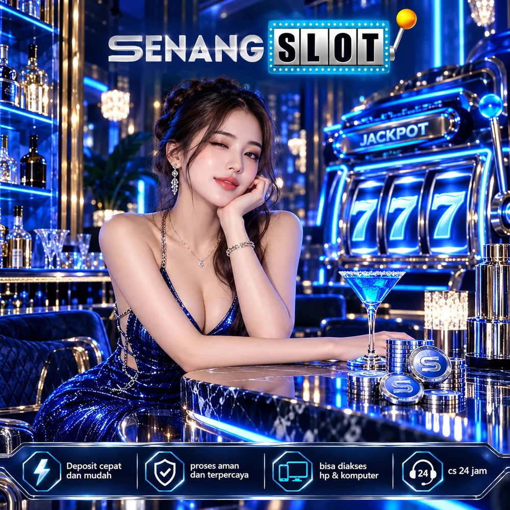 Poster promosi SENANGSLOT ilustrasi permainan visual modern dengan gambar lengkap